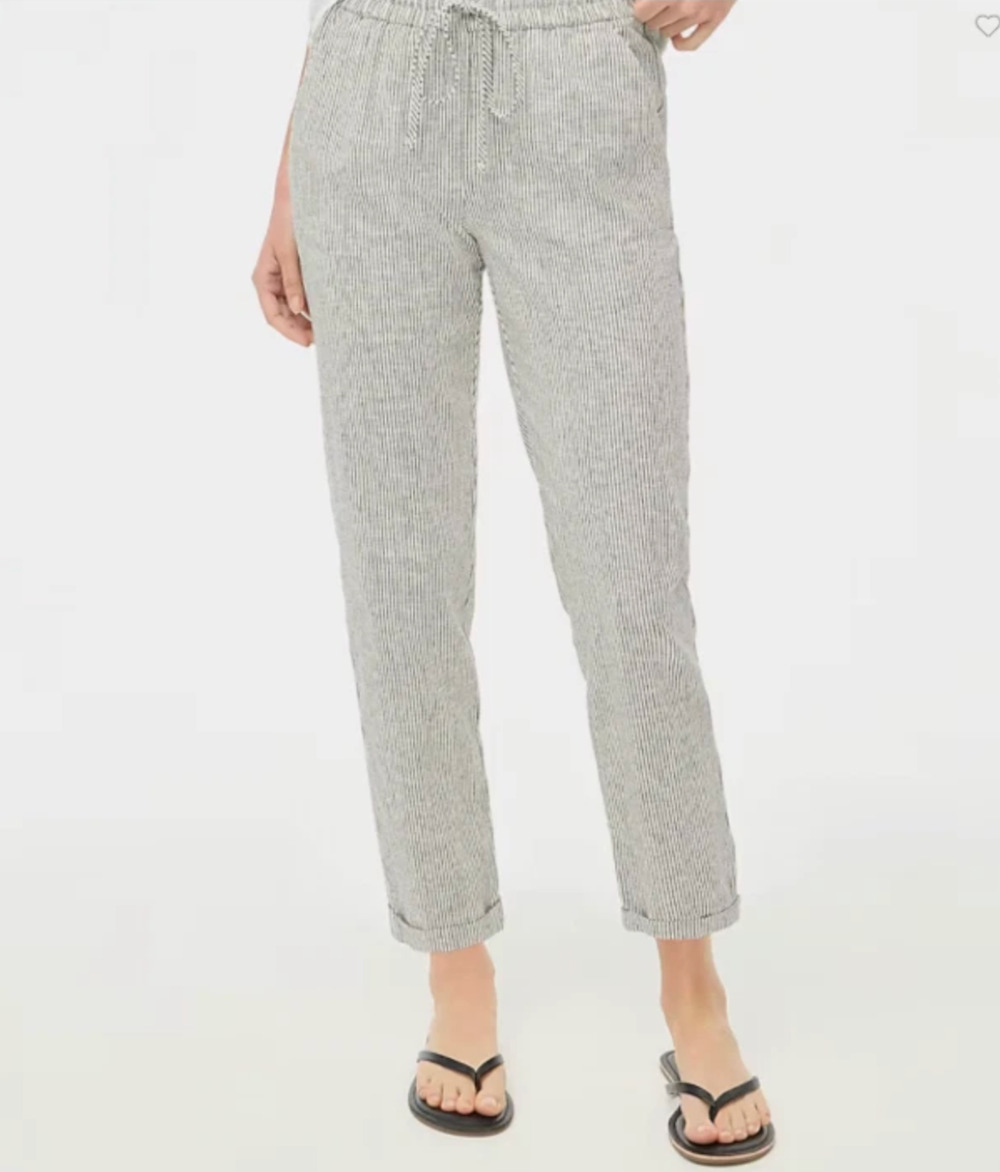 J CREW Pants Linen Cotton Womens 4 Gray White Stripe Pull On Crop Beachy Preppy